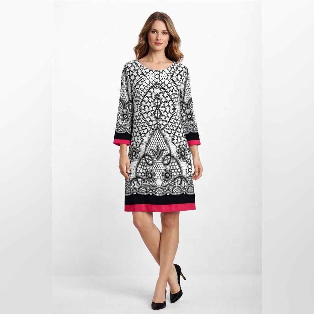 ELIZA J Elegant Black and White Dress with Pink Accents (vintage)